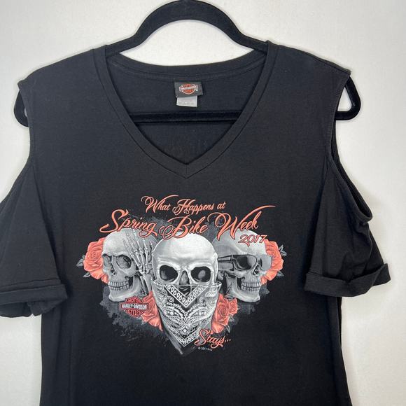 Harley Davidson Cold Shoulder Bike Week 2017 Shirt Blouse Black Skull Size XL - Picture 2 of 10